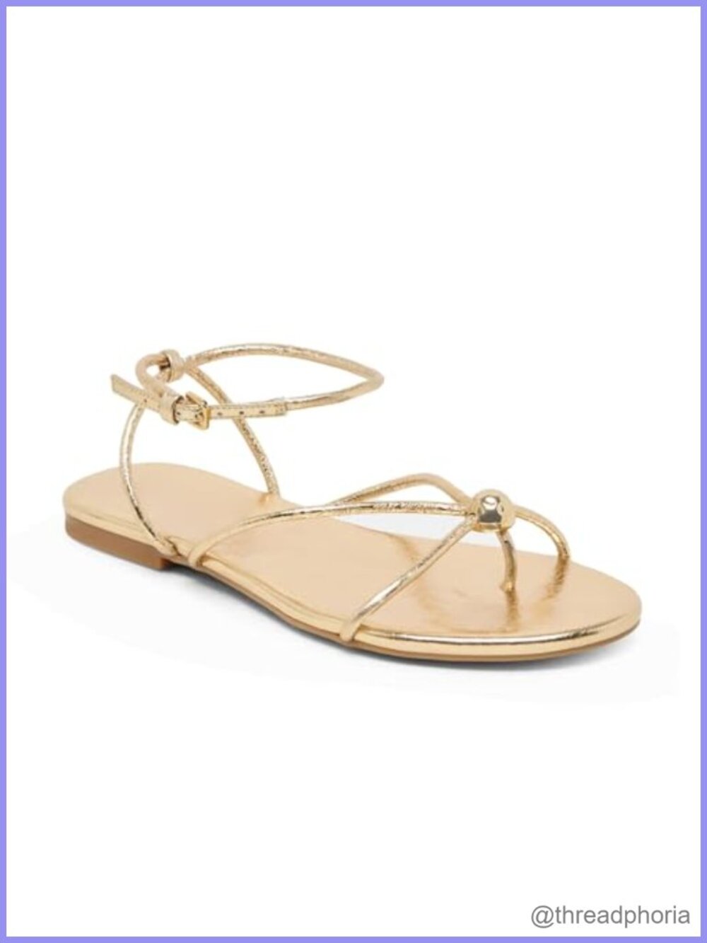 Strappy Flat Sandals for Women Faux Leather Round Toe Slide